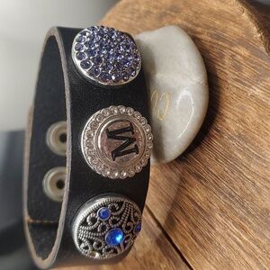 Leather missing small stone stunning charm initial M bracelet easy fix B2606